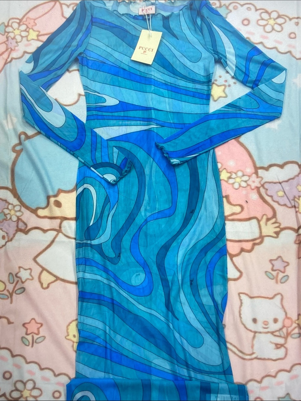 Emilio Pucci Turquoise & Blue Long Sleeve Maxi Dress